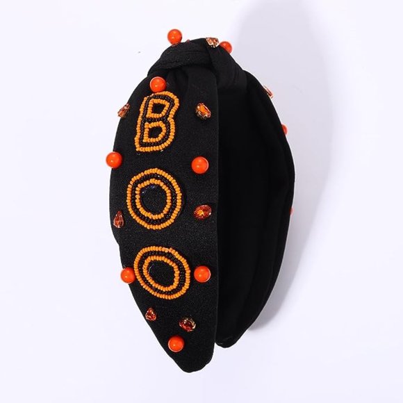 Halloween red pearl encrusted rhinestone crystal headband BOO - Picture 2 of 2